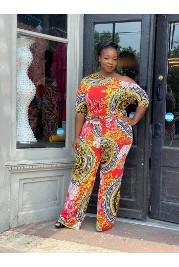 Orange Greek Palazzo Jumpsuit