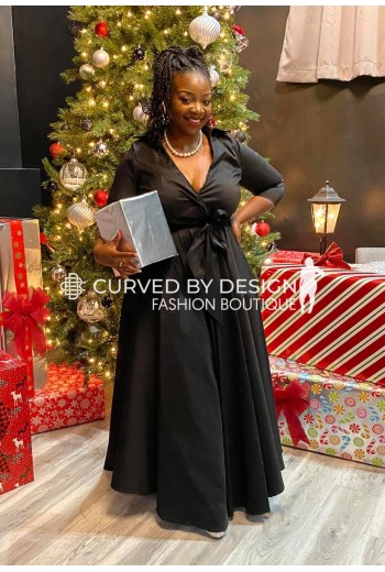 Black Collared Belted Maxi Dress