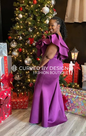 Purple Ruffle Neck Mermaid Gown