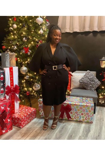 Black Shoulder Cap Suit Dress