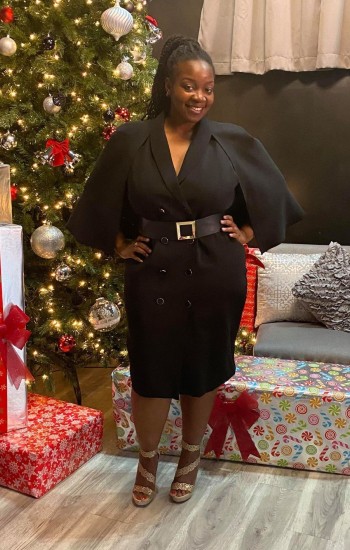 Black Shoulder Cap Suit Dress
