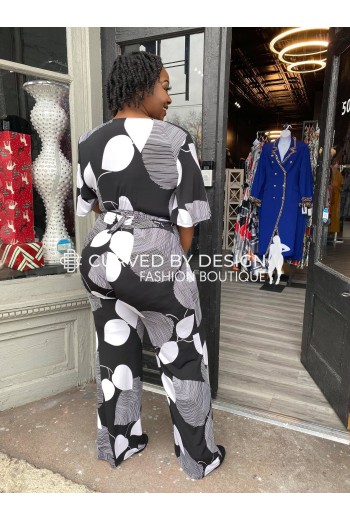 Abstract Spotted B&W Palazzo Jumpsuit