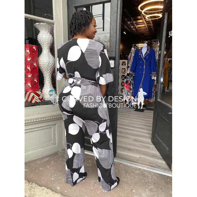 Abstract Spotted B&W Palazzo Jumpsuit