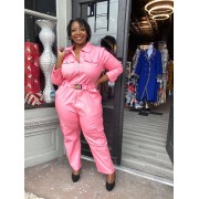 Pink Belted Cargo Jumpsuit