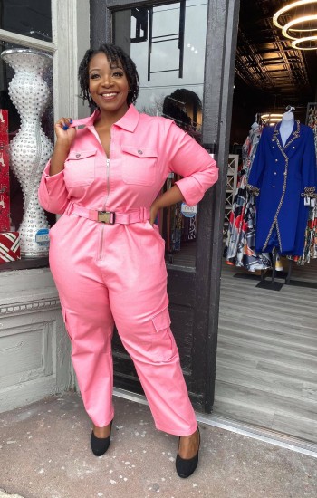 Pink Belted Cargo Jumpsuit