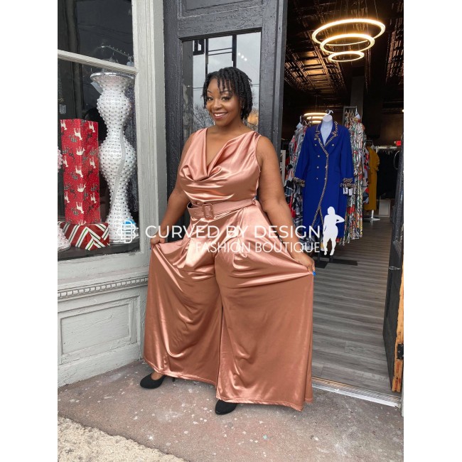 Champaign Cow Neck Palazzo Jumpsuit