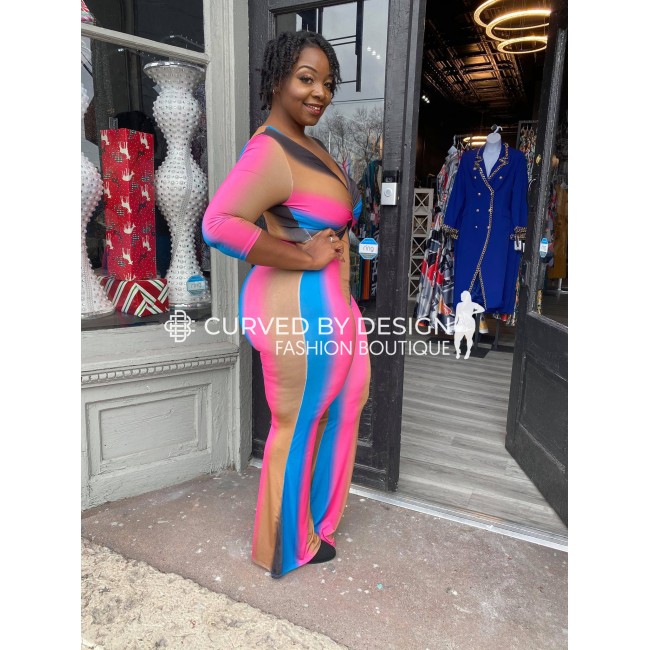 Multiplex Deep V Color Jumpsuit