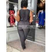 Black Deep V Ruffled Jumpsuit