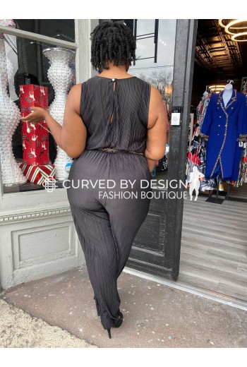 Black Deep V Ruffled Jumpsuit