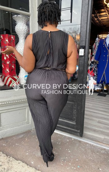 Black Deep V Ruffled Jumpsuit
