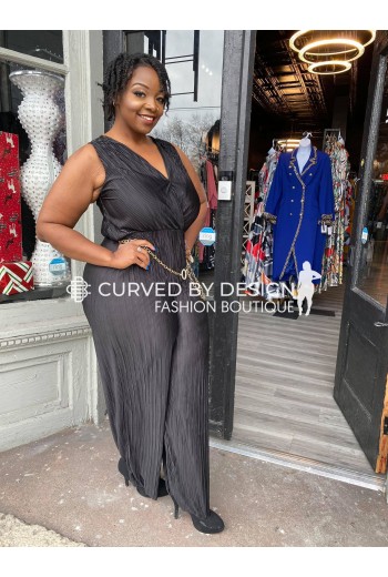 Black Deep V Ruffled Jumpsuit