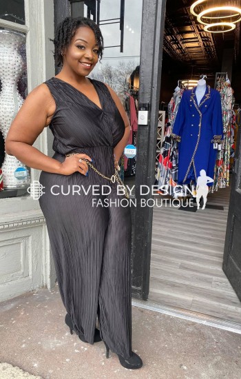 Black Deep V Ruffled Jumpsuit