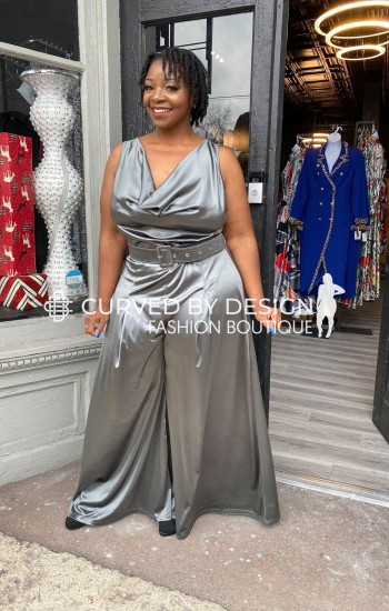 Gray Cow Neck Palazzo Jumpsuit