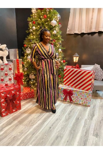 Tan & Fuschia Stripped Maxi