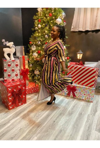 Tan & Fuschia Stripped Maxi