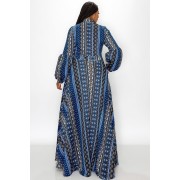 Blue Printed Bowtie Maxi Gown