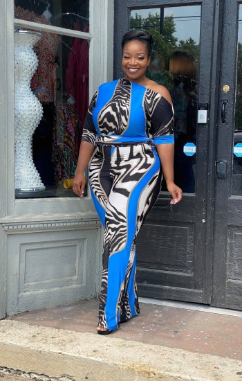 Blue Animal Print Palazzo Jumpsuit
