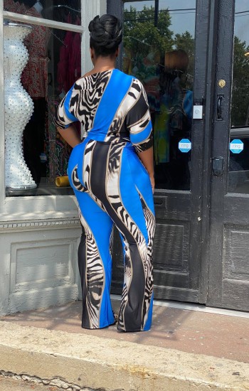 Blue Animal Print Palazzo Jumpsuit