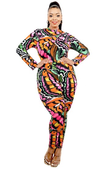 Abstract Butterfly Stacked Jumpsuit