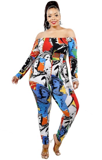 Red & Blue Abstract Jumpsuit