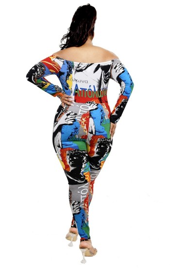 Red & Blue Abstract Jumpsuit