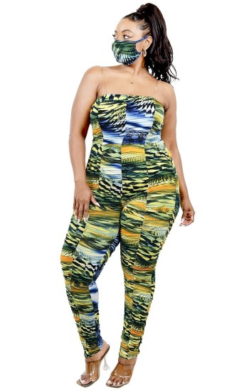 Green Abstract Stacked Jumpsuit
