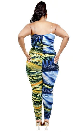 Green Abstract Stacked Jumpsuit