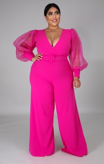 Pretty Pink Deep-V Palazzo Jumpsuit