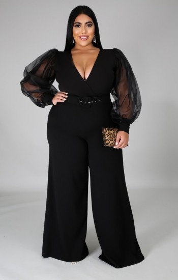Sheer Black Sleeve Palazzo Jumpsuit