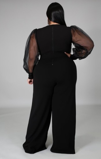 Sheer Black Sleeve Palazzo Jumpsuit