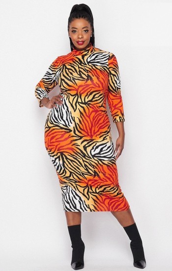 Orange Tiger Striped Bodycon