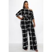 B&W Off Shoulder Palazzo Jumpsuit