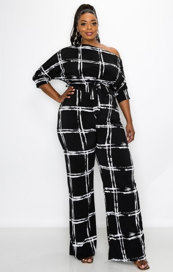 B&W Off Shoulder Palazzo Jumpsuit