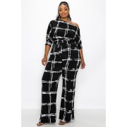 B&W Off Shoulder Palazzo Jumpsuit