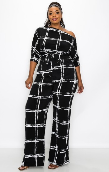 B&W Off Shoulder Palazzo Jumpsuit