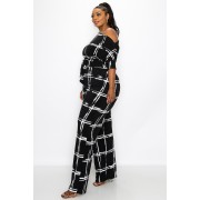 B&W Off Shoulder Palazzo Jumpsuit