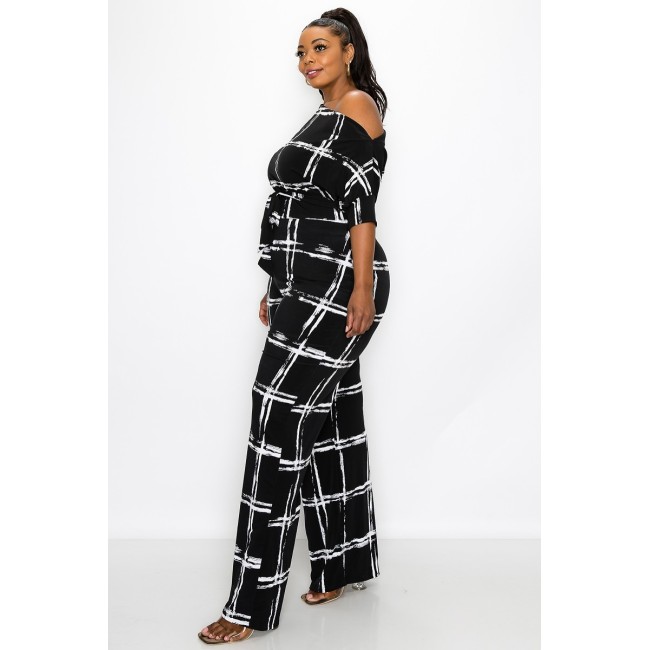 B&W Off Shoulder Palazzo Jumpsuit