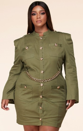 Green Gold Chain Army Dress