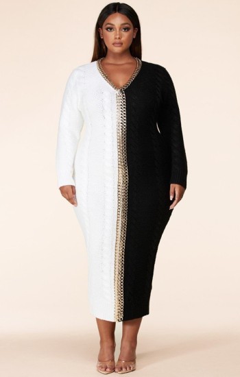 B&W Sweater Chain Bodycon