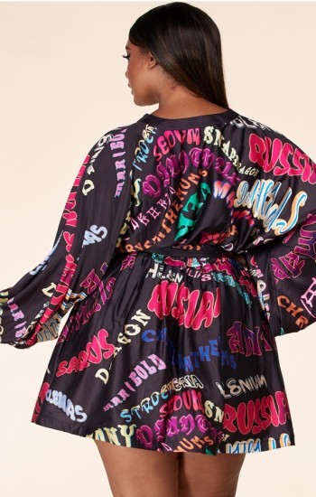 Deep-V Graffiti A Line Dress