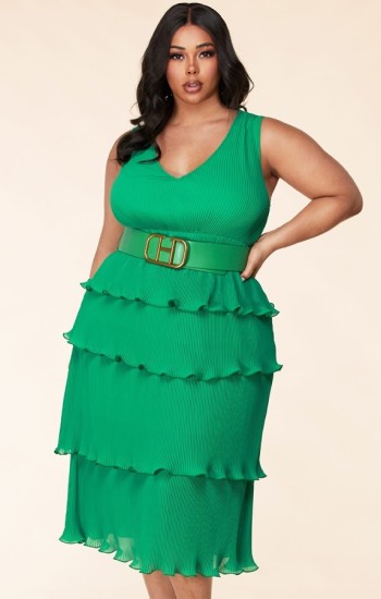 Stacked Layer Belted Ruffle Dress