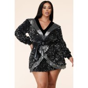 Deep V Sequin Mini Dress