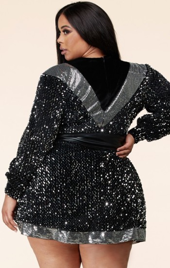 Deep V Sequin Mini Dress