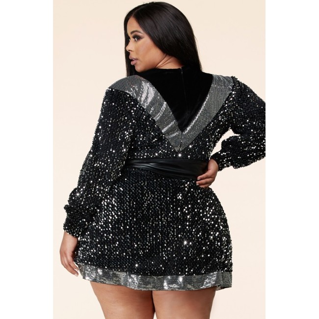 Deep V Sequin Mini Dress