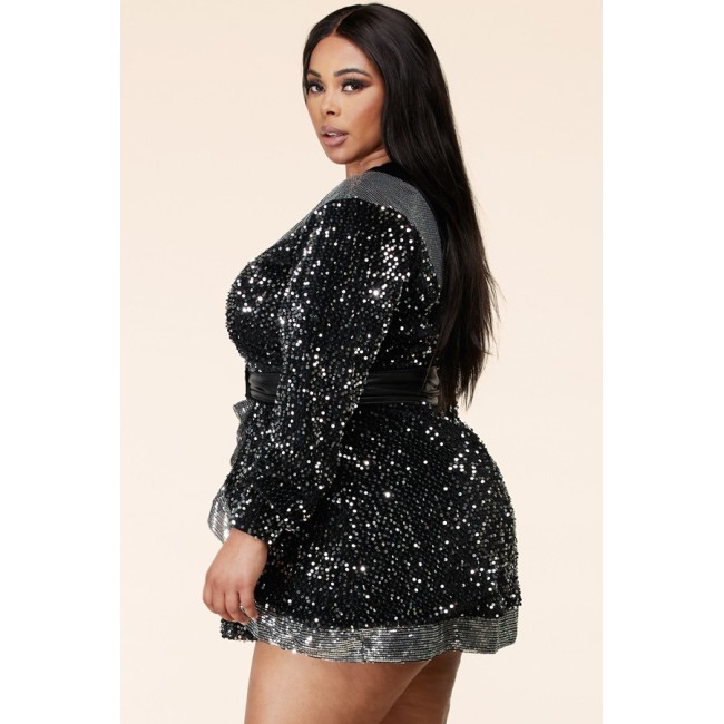 Deep V Sequin Mini Dress