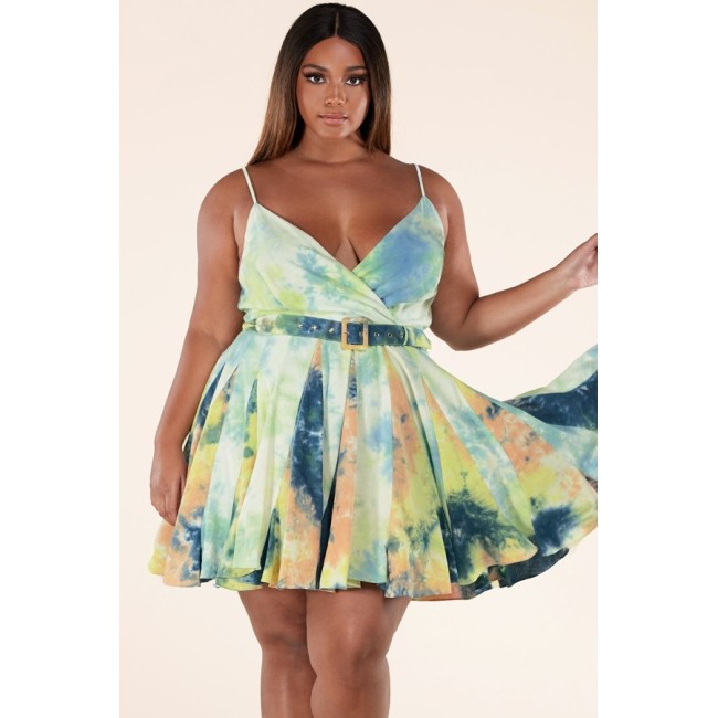 Teal Deep Cut A-Line Dress