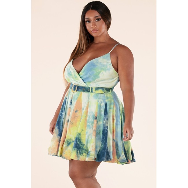 Teal Deep Cut A-Line Dress