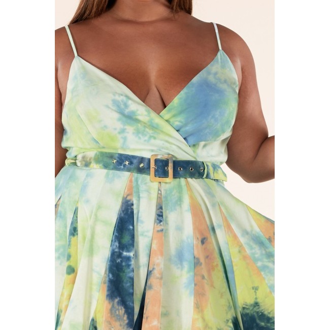 Teal Deep Cut A-Line Dress