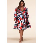 Abstract Belted A-Line Dress