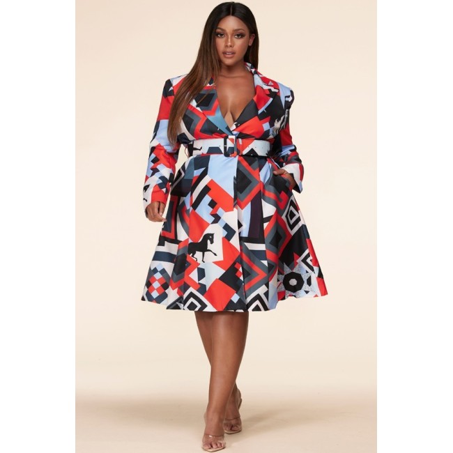 Abstract Belted A-Line Dress